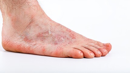 Fototapeta premium Close‑up of tinea pedis condition with fungal foot skin infection, athlete's foot peeling and ulceration symptom, dermatology foot disease medical popularization material