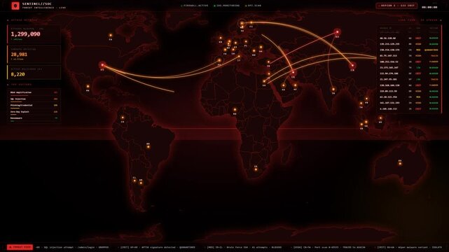 Cybersecurity threat intelligence global attack world map dashboard