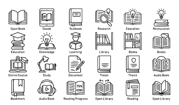 Books outline icon set editable stroke education vector illustration