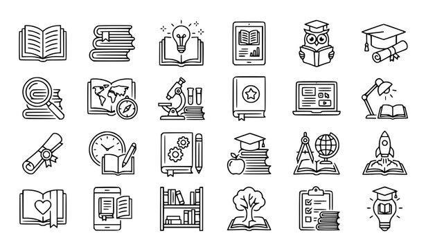 Learning and books icon bundle editable stroke vector illustration