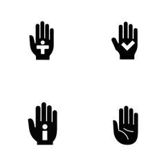 Fototapeta premium Set of black hand gesture with information symbol checkmark and palm lines isolated on a white background for digital interface and web navigation
