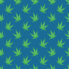 Fototapeta premium Seamless pattern with hand drawn cannabis leaf Medicine marijuana Hemp leaves For decorative print, wrapping paper, fabric, packaging, background