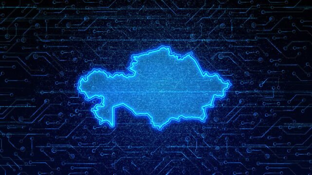 4K Resolution, Kazakhstan Country Digital Electric Futuristic Technology Map, Suitable for Tech events, Science, Politics, Elections, News and Sports Events
