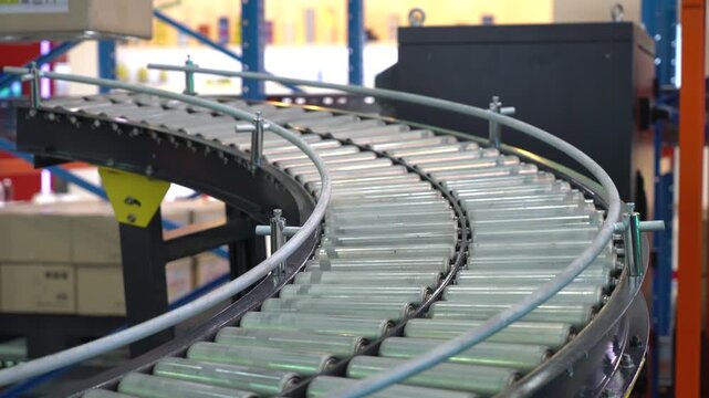 Curved Roller Conveyor in Warehouse Logistics Facility