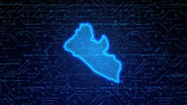4K Resolution, Liberia Country Digital Electric Futuristic Technology Map, Suitable for Tech events, Science, Politics, Elections, News and Sports Events