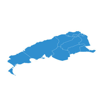 Blue Map of Regions with Borders on White Background