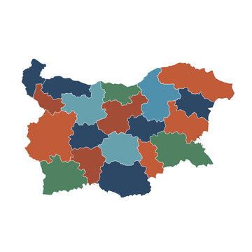 Bulgaria map, administrative regions, colorful divided country
