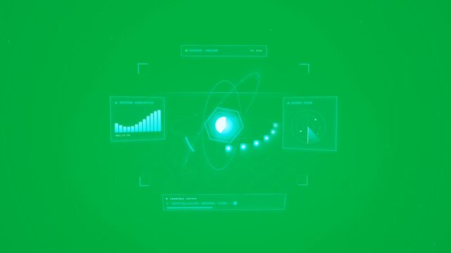 Futuristic science hud interface with radar and analytics on green screen