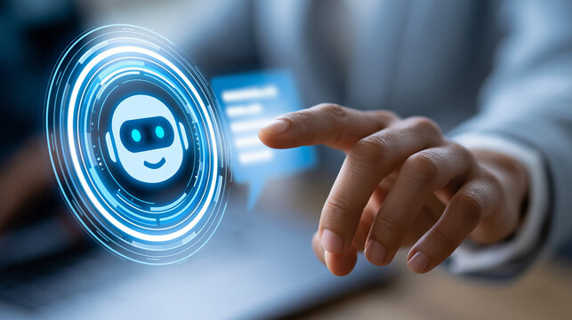Close-up of a chatbot conversation assistant concept visualization showing AI customer service interaction, AI chatbot concept, chatbot interface photography, automated support