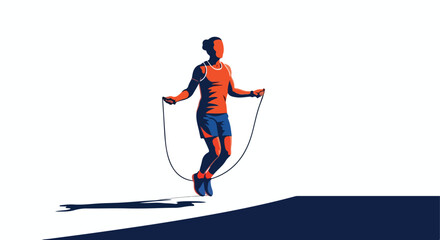 Obraz premium Vibrant graphic illustration of an active person jumping rope against a white background
