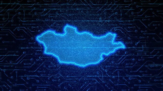 4K Resolution, Mongolia Country Digital Electric Futuristic Technology Map, Suitable for Tech events, Science, Politics, Elections, News and Sports Events