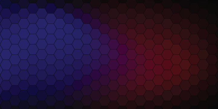 Abstract synthwave hexagon lattice pattern with red and blue gradient colors for retro futuristic background design
