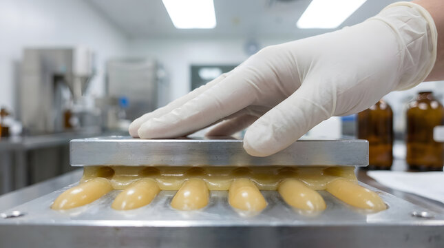 Compounding pharmacy suppository production | Pharmaceutical manufacturing process manual labor | Hand pressing suppository mould in lab | Medicine formulation in sterile environment