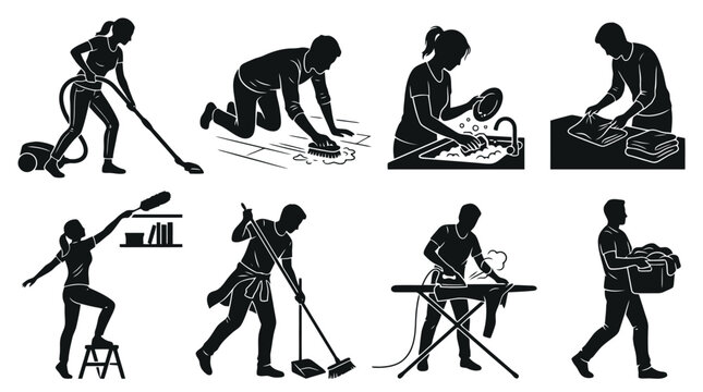 Silhouette illustrations of people working.