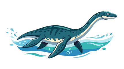 Obraz premium Cartoon Plesiosaur Swimming in Blue Ocean Water