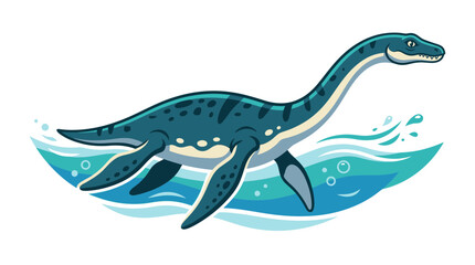 Cartoon Plesiosaurus Swimming in Blue Ocean Waves © Nila