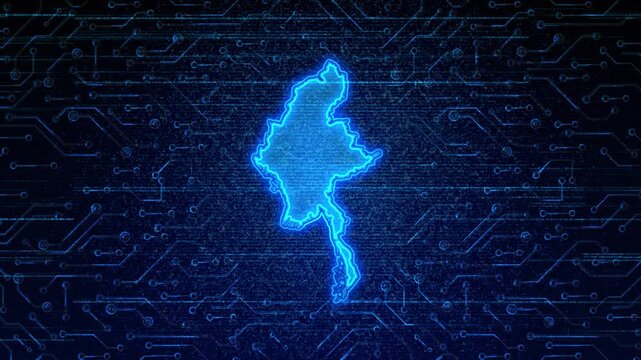 4K Resolution, Myanmar Country Digital Electric Futuristic Technology Map, Suitable for Tech events, Science, Politics, Elections, News and Sports Events