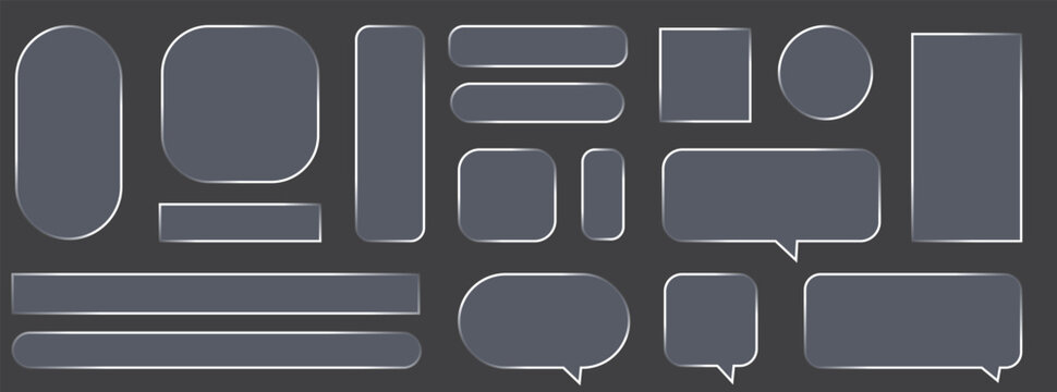 glass morphism speech bubbles set with glowing borders. Blank chat boxes Liquid glass message box set. Glass morphism speech bubble set. vector illustration.