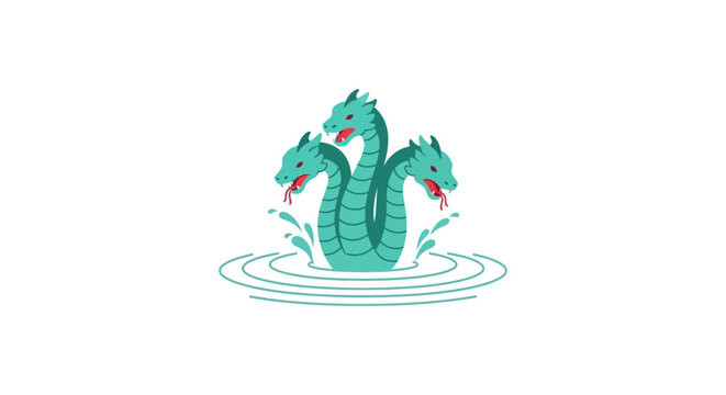 Stylized Three-Headed Water Monster Illustration