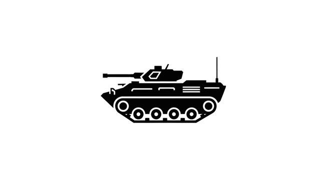 Black military tank silhouette icon on white background