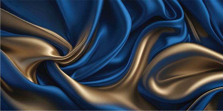 Smooth blue silk fabric background with soft wavy texture and luxurious shiny draping