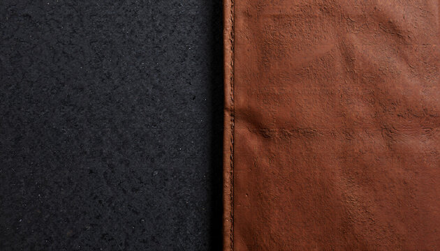 Braunes Leder und dunkler Schieferstein als geteilter Hintergrund, rustikale Texturen f&uuml;r Mockups und Design