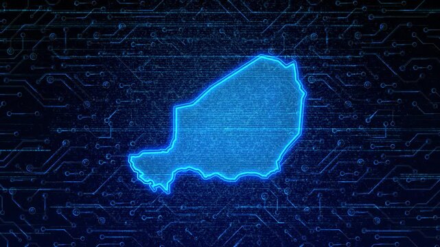 4K Resolution, Niger Country Digital Electric Futuristic Technology Map, Suitable for Tech events, Science, Politics, Elections, News and Sports Events