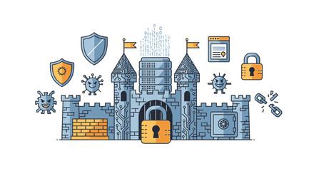 Cybersecurity Castle: Data Protection, Network Security, Virus Attack © antok