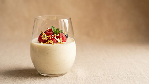 Gourmet vanilla bean panna cotta served in a glass
