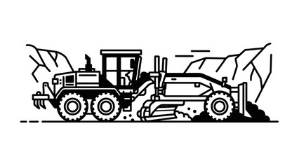 Motor grader vector illustration. Heavy construction equipment line art icon. © masss