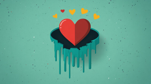 Love trap, Heart symbol falling into a pit representing a love trap concept in flat illustration s...