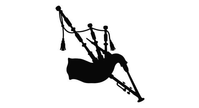 Silhouette of a traditional scottish bagpipe instrument on a white background