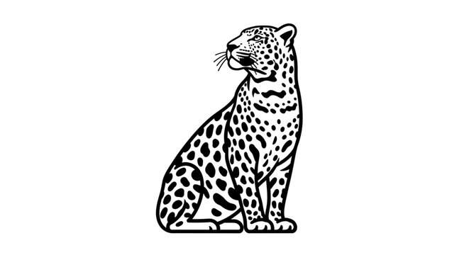 Sitting leopard or jaguar wild big cat line art vector illustration