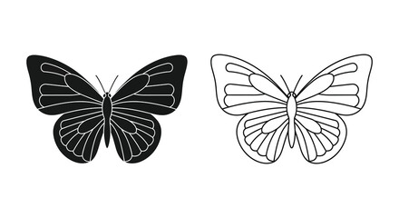 Butterfly shapes black and line art isolated silhouette © Rina