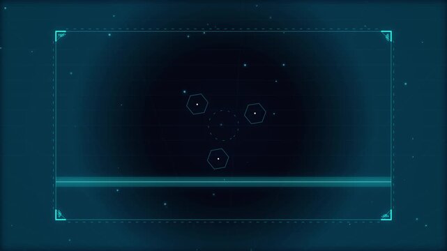 Futuristic digital interface HUD with glowing hexagonal data elements