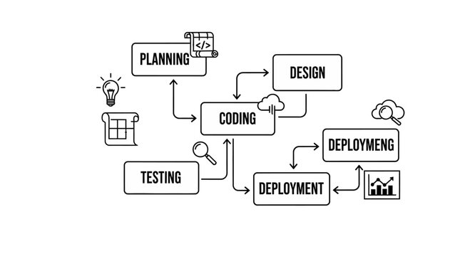 Software Development Life Cycle SDLC Flowchart Concept Illustration