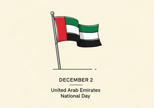 United arab emirates national day illustration with uae flag on a flagpole, december 2nd celebration graphic