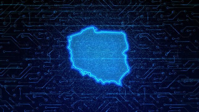 4K Resolution, Poland Country Digital Electric Futuristic Technology Map, Suitable for Tech events, Science, Politics, Elections, News and Sports Events