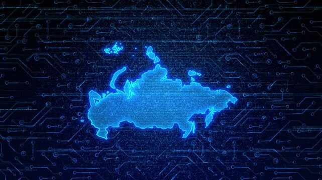 4K Resolution, Russia Country Digital Electric Futuristic Technology Map, Suitable for Tech events, Science, Politics, Elections, News and Sports Events