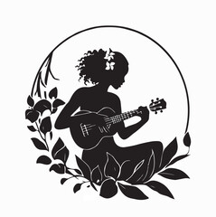 Hawaiian Woman Playing Ukulele Tropical Silhouette Design Vector © Imam