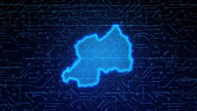 4K Resolution, Rwanda Country Digital Electric Futuristic Technology Map, Suitable for Tech events, Science, Politics, Elections, News and Sports Events