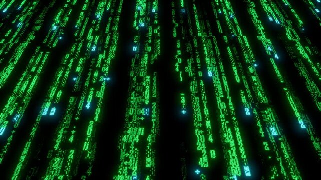 Intricate Display of Code Cascading Downwards. Green Digital Communication Background. Seamless Loop.