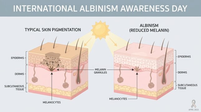 International albinism awareness day infographic showing skin pigmentation comparison