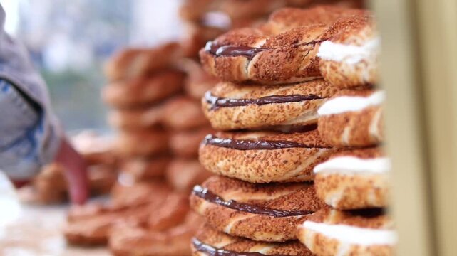 Making sweet treats in a bakery at a busy market