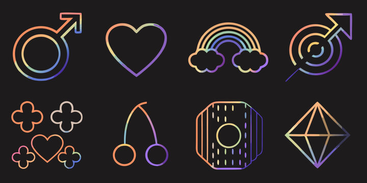 queer pride symbols icons set with vibrant gradient colors