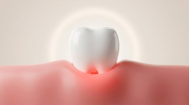 Inflamed tooth root with red gums and glowing halo