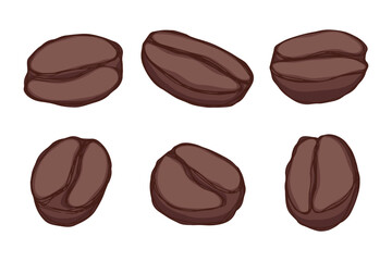 Fototapeta premium Set of hand drawn fresh roasted coffee bean Arabica robusta seed doodle Single element for design print packaging label decor