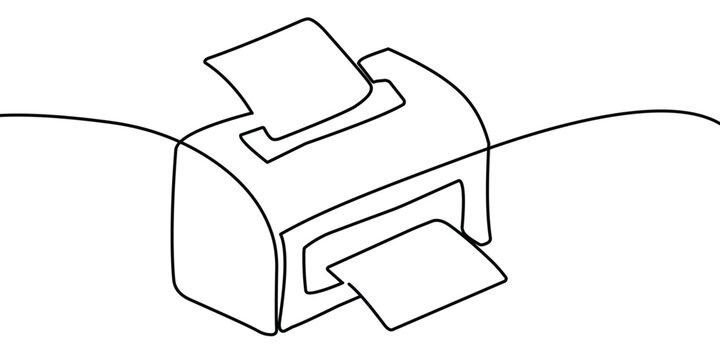 Printer One line drawing on white background  Vector continuous one single line drawing of laser printer in silhouette on a white background. Linear stylized. ot line pro vector.
