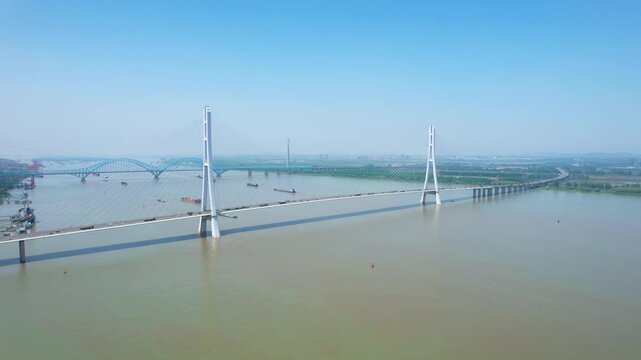 Cable Stayed Bridge Over Yangtze River in Nanjing in Nanjing, Jiangsu, China