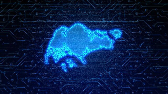4K Resolution, Singapore Country Digital Electric Futuristic Technology Map, Suitable for Tech events, Science, Politics, Elections, News and Sports Events
